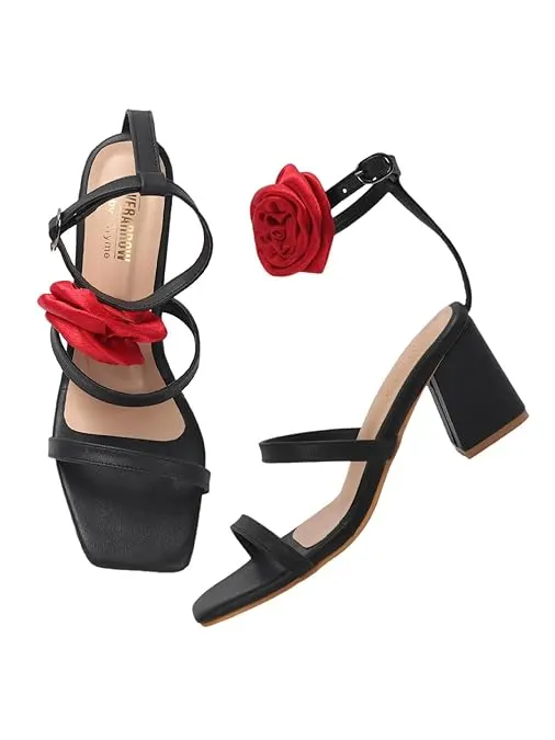 Elegant Rose Strap Heels