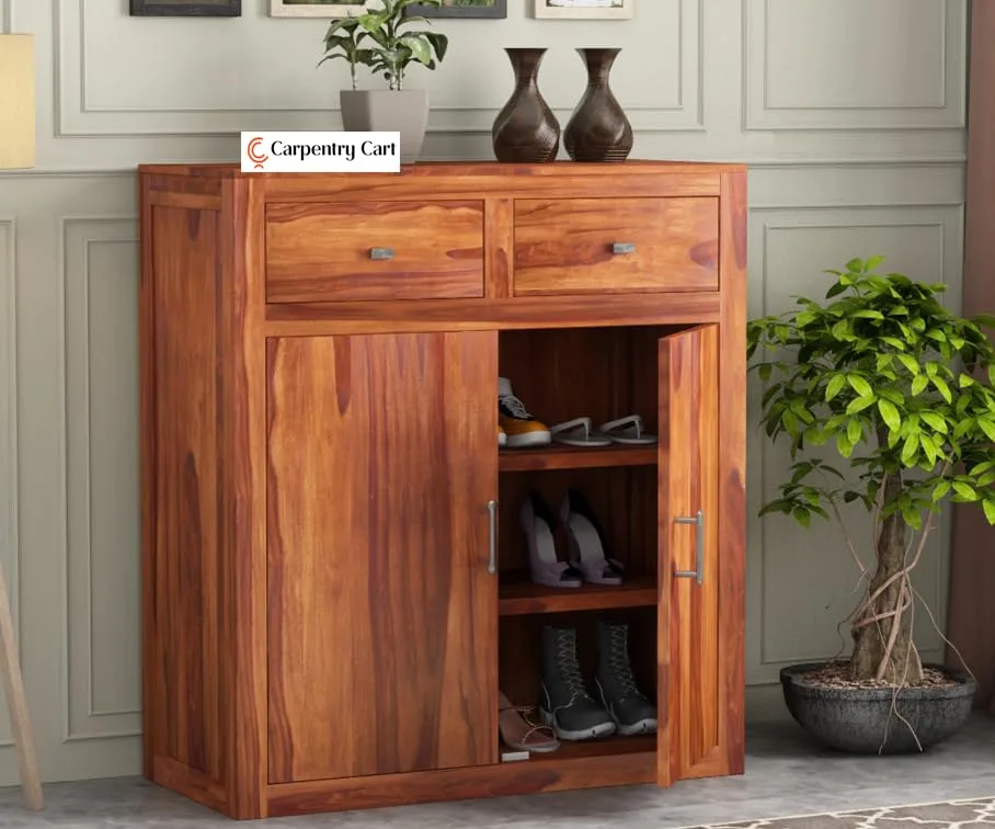 Solid Sheesham Wood Shoe Cabinet for Home | Wooden Shoe Storage Rack for Slippers/Heels/Boots/Footwear Stand Organizer for Entryway Office (88.9L x 40.6W x 99.1H cm | Honey Finish)