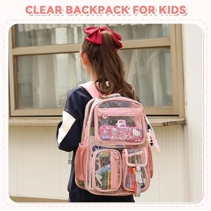 Clear Backpack Heavy Duty,Transparent Backpacks for School,Girls bookbag Stadium Approved,With Keychain