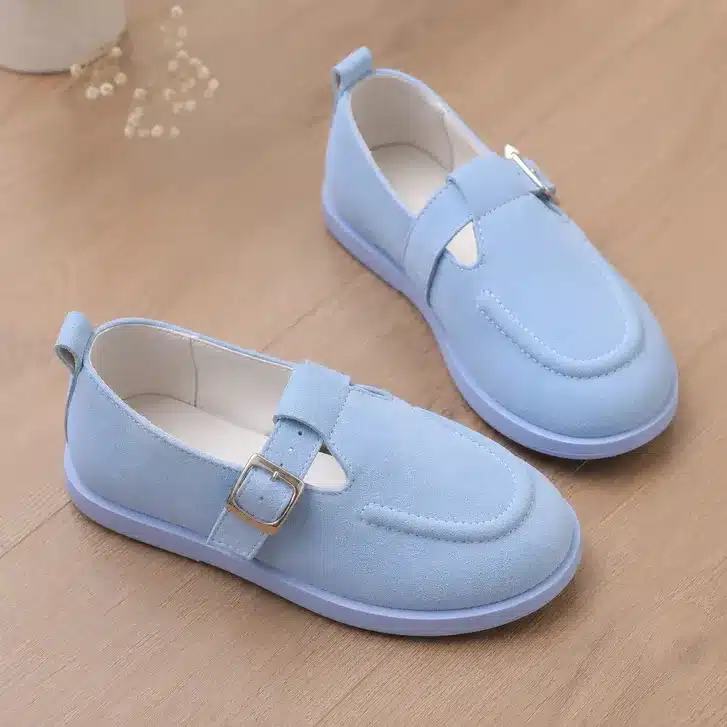 Women’s Light Blue Buckle Strap Flats