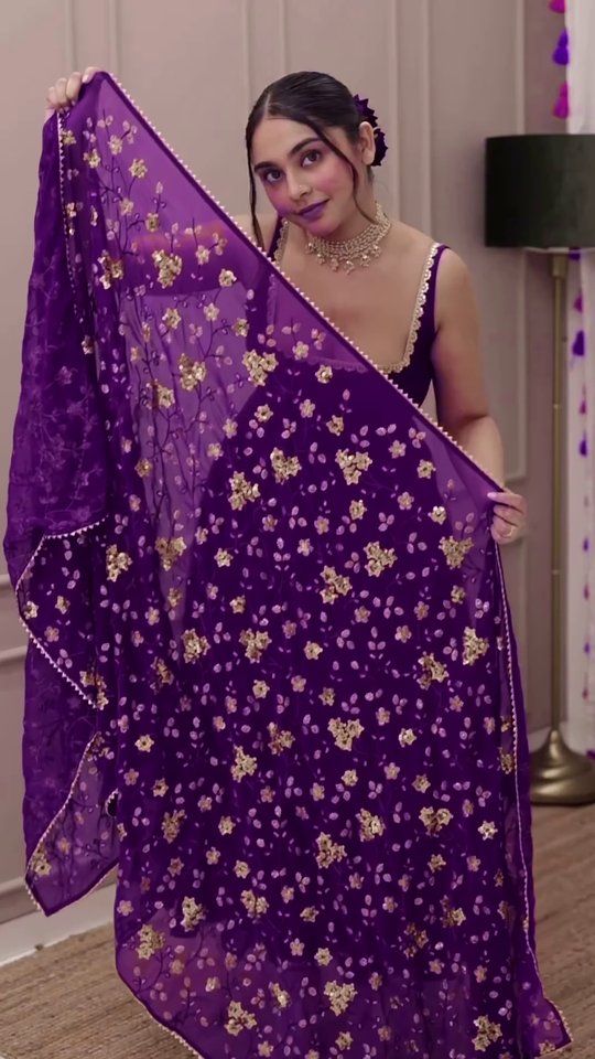 heavy purple anarkali set with embroidered dupatta