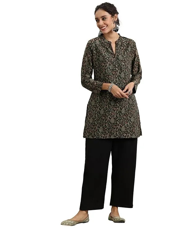Womens Woven Design Wool Straight Kurta With Palazzos