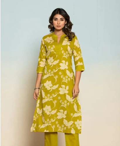 PRINTED COTTON KURTA PANT SET