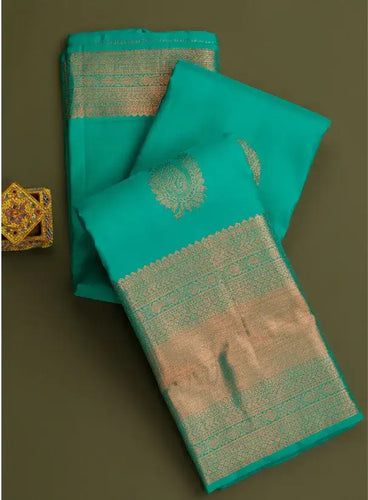 Rama Green Copper Zariwork Pure Silk Saree