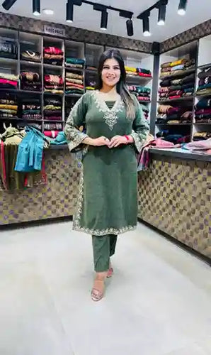 soft green rayon kurti pant set