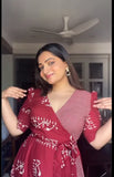 Stylish Maroon Wrap Dress with Tribal Print