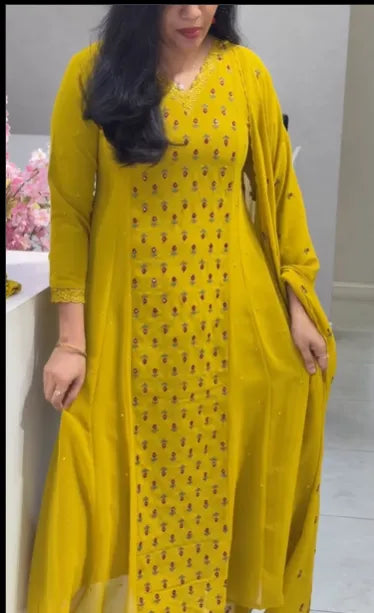 Sunshine Yellow A-Line Embroidered Kurta
