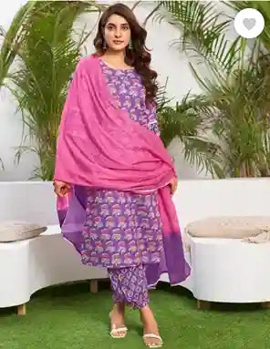 Vibrant Printed Suit with Contrasting Dupatta