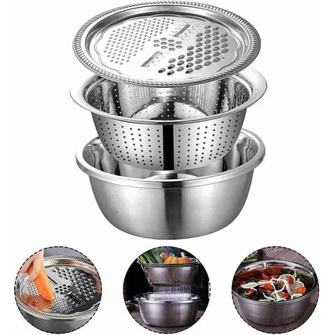 Multifunctional Basin with Strainer & 5 Different Blades for Kitchen (Set of 1) Silver