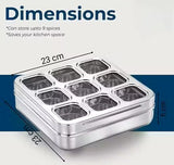 Square Stainless Steel Spice Box, Organiser With 9 Compartment