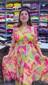Multi Color Chinon Silk Digital Printed Gown Dress