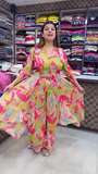 Multi Color Chinon Silk Digital Printed Gown Dress