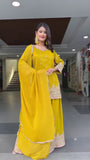 Mustard Yellow Embroidered Georgette Straight Kurti