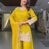 Mustard Yellow Embroidered Georgette Straight Kurti