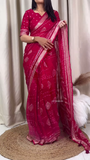 Banarasee Handwoven Crushed Tissue Saree With Lace-Multicolor