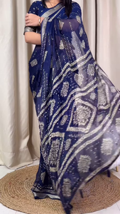 Banarasee Handwoven Crushed Tissue Saree With Lace-Multicolor