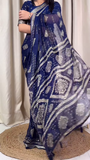 Banarasee Handwoven Crushed Tissue Saree With Lace-Multicolor