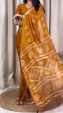 Banarasee Handwoven Crushed Tissue Saree With Lace-Multicolor
