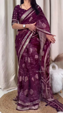 Banarasee Handwoven Crushed Tissue Saree With Lace-Multicolor