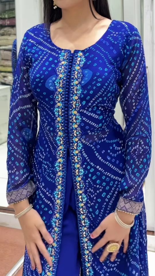 Blue Printed Georgette Palazzo Salwar Suit