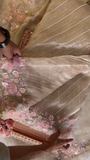 Elegant Embroidered Saree with Floral Motifs and Pearl Accents