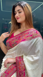 Graceful Elegance: Traditional White Saree with Stunning Pink Pallu