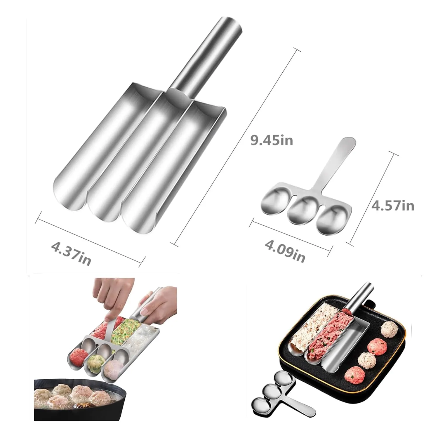 Triple Meatball Maker,Meat Baller Spoon with Cutting Spade