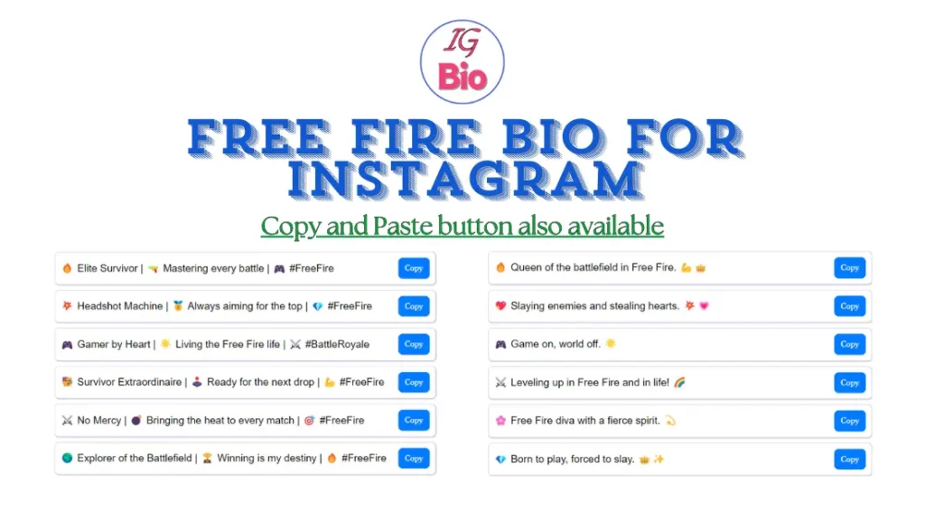 100+ Free Fire Bio for Instagram | Copy & Paste