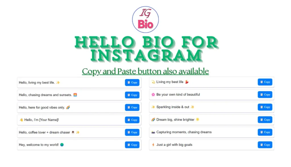 100+ Hello Bio for Instagram | Copy & Paste