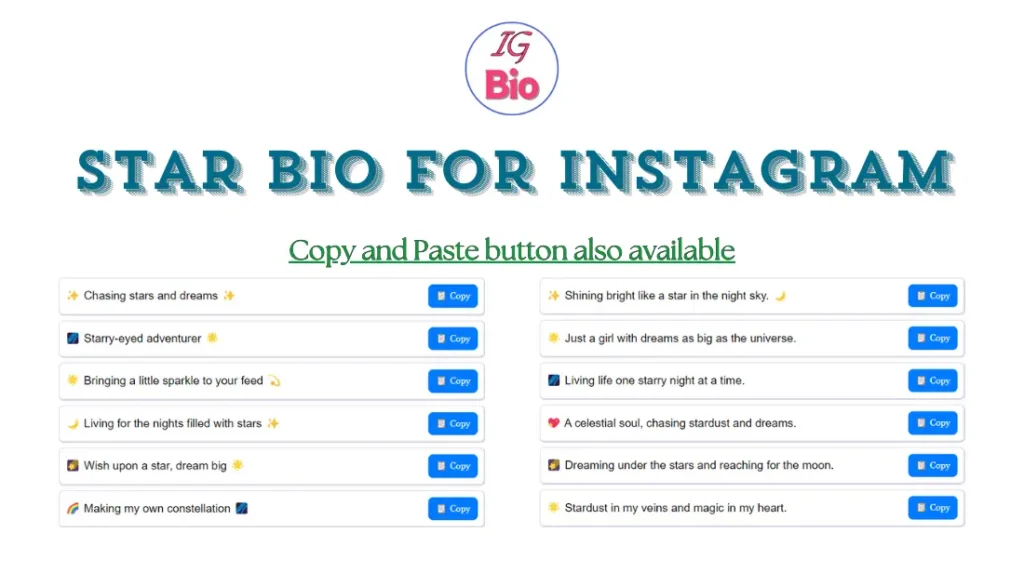 100+ Star Bio for Instagram | Copy & Paste