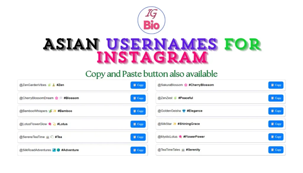 Asian Usernames for Instagram | Copy & Paste