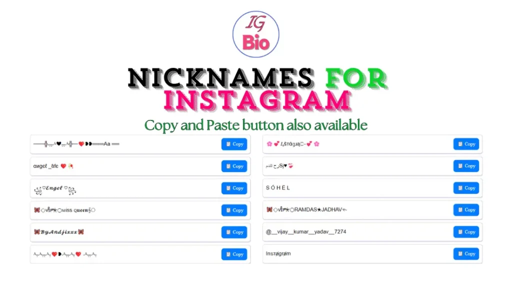 Nicknames for Instagram | Copy & Paste