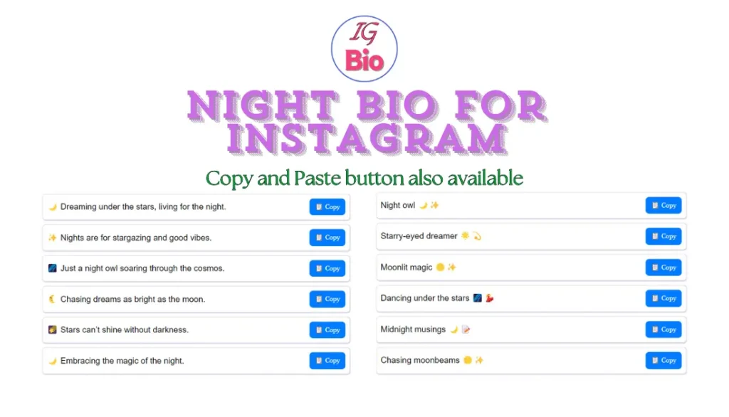 100+ Night Bio for Instagram | Copy & Paste