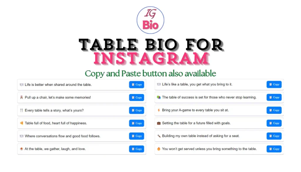 100+ Table Bio for Instagram | Copy & Paste